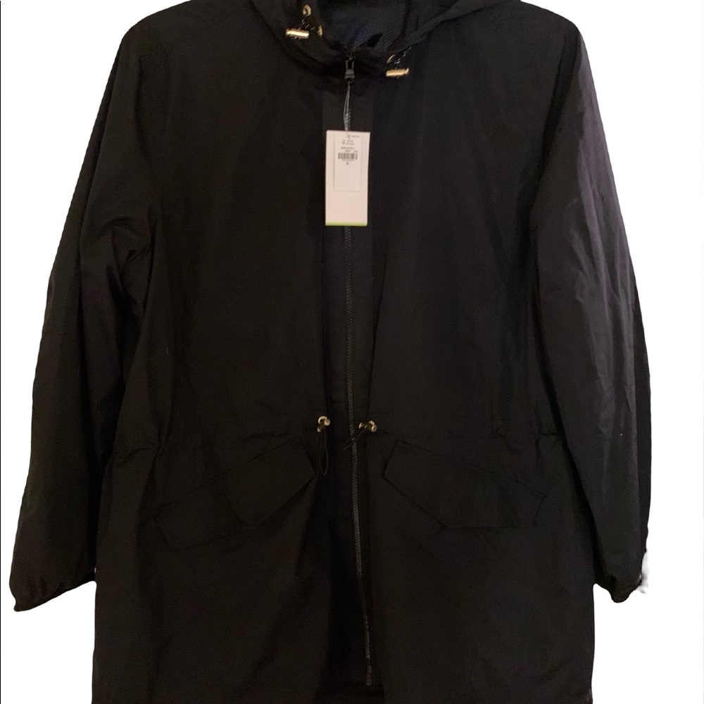 Black water resistant jacket for women.